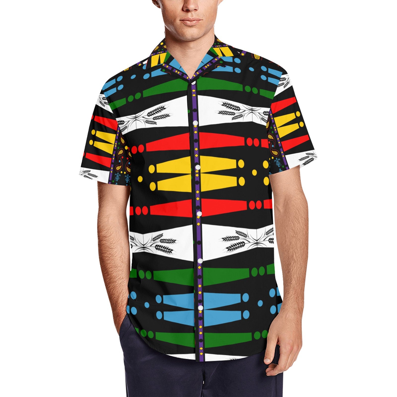 "Native Print" Men's Short Sleeve Shirt With Lapel Collar Print for 2022 By ChuArts