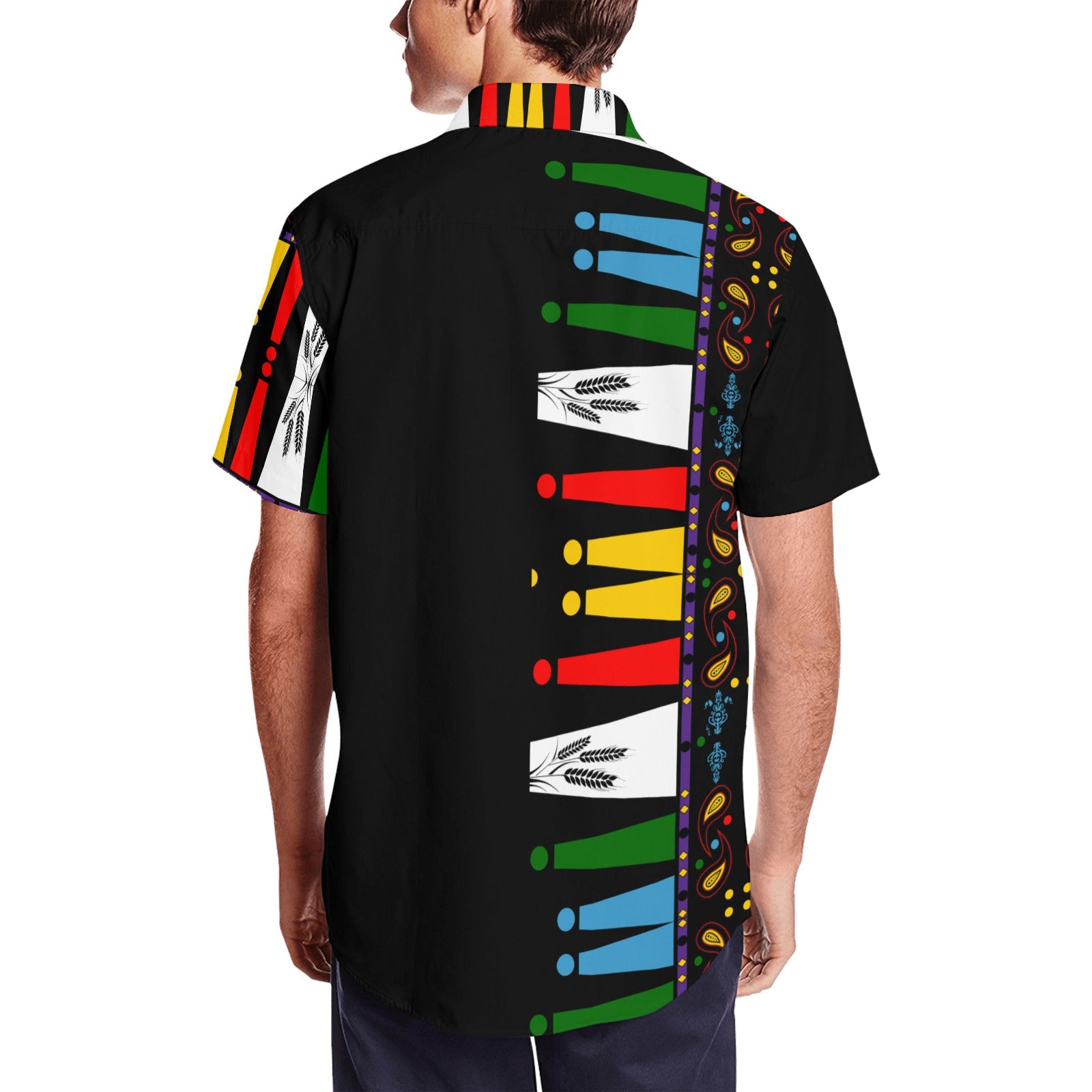 ChuArts "Native" Print  Men's Short Sleeve Shirt With Lapel Collar Half Print.